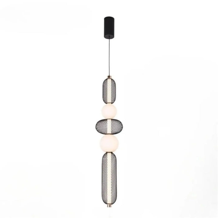 Suspension luminaire vako lampes suspendues avec monture noire cylindrique et ampoules blanches en maille argentée texturée