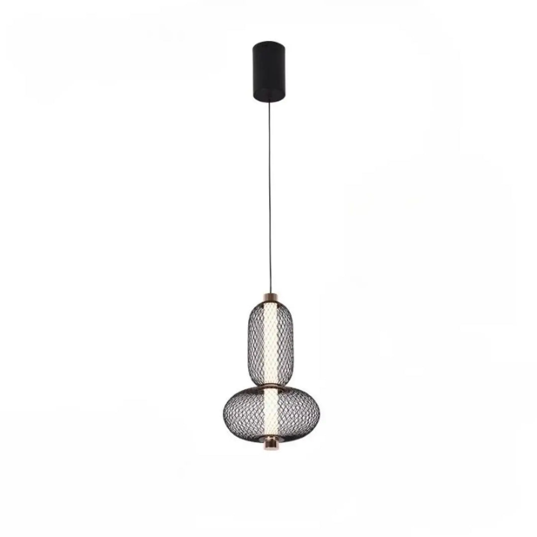 Modern lampe suspendue vakio en maille noire avec fixation cylindrique et accents cuivre pour éclairage intérieur