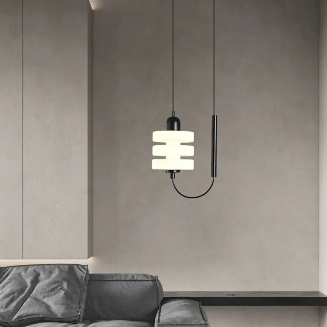 Suspension luminaire design minimaliste en verre blanc et noir