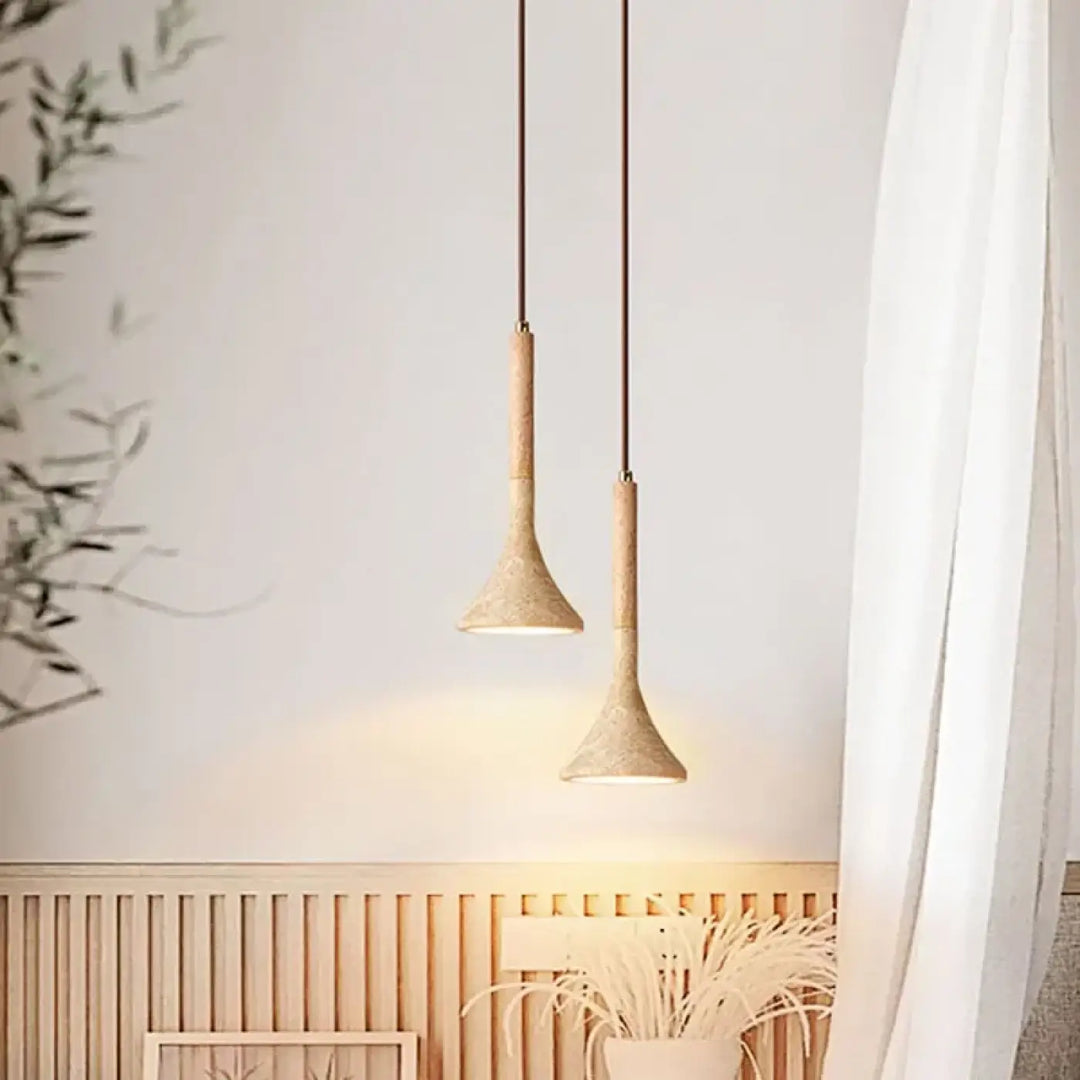 Suspension luminaire design moderne en bois et pierre raffiné