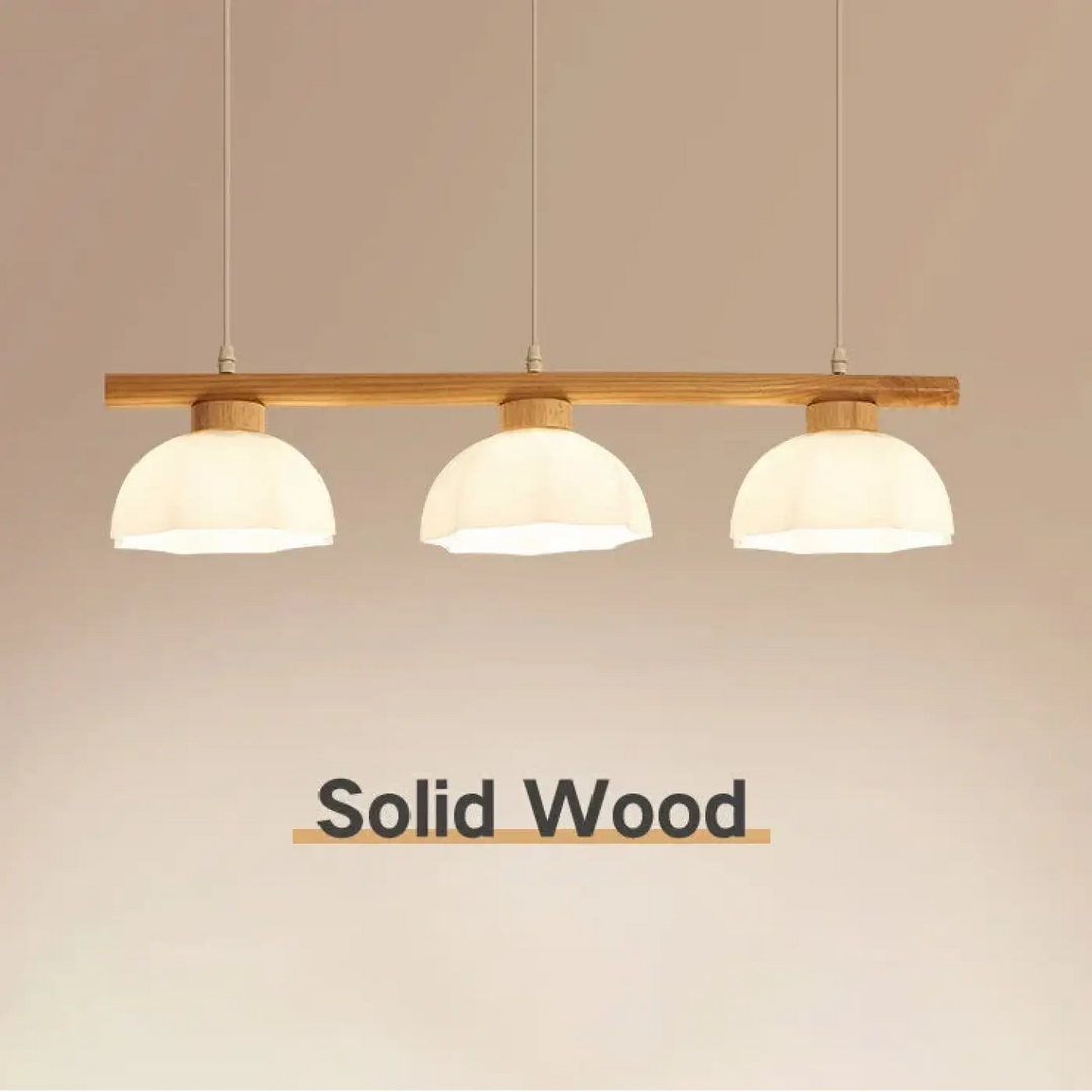 Suspension design moderne en bois et verre blanc beige