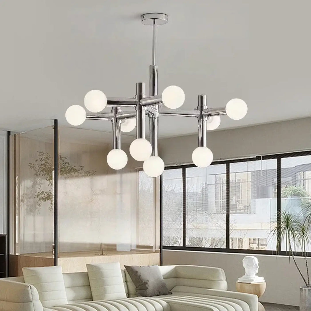Suspension luminaire moderne en chrome avec plusieurs globes en verre dépoli pour un éclairage élégant