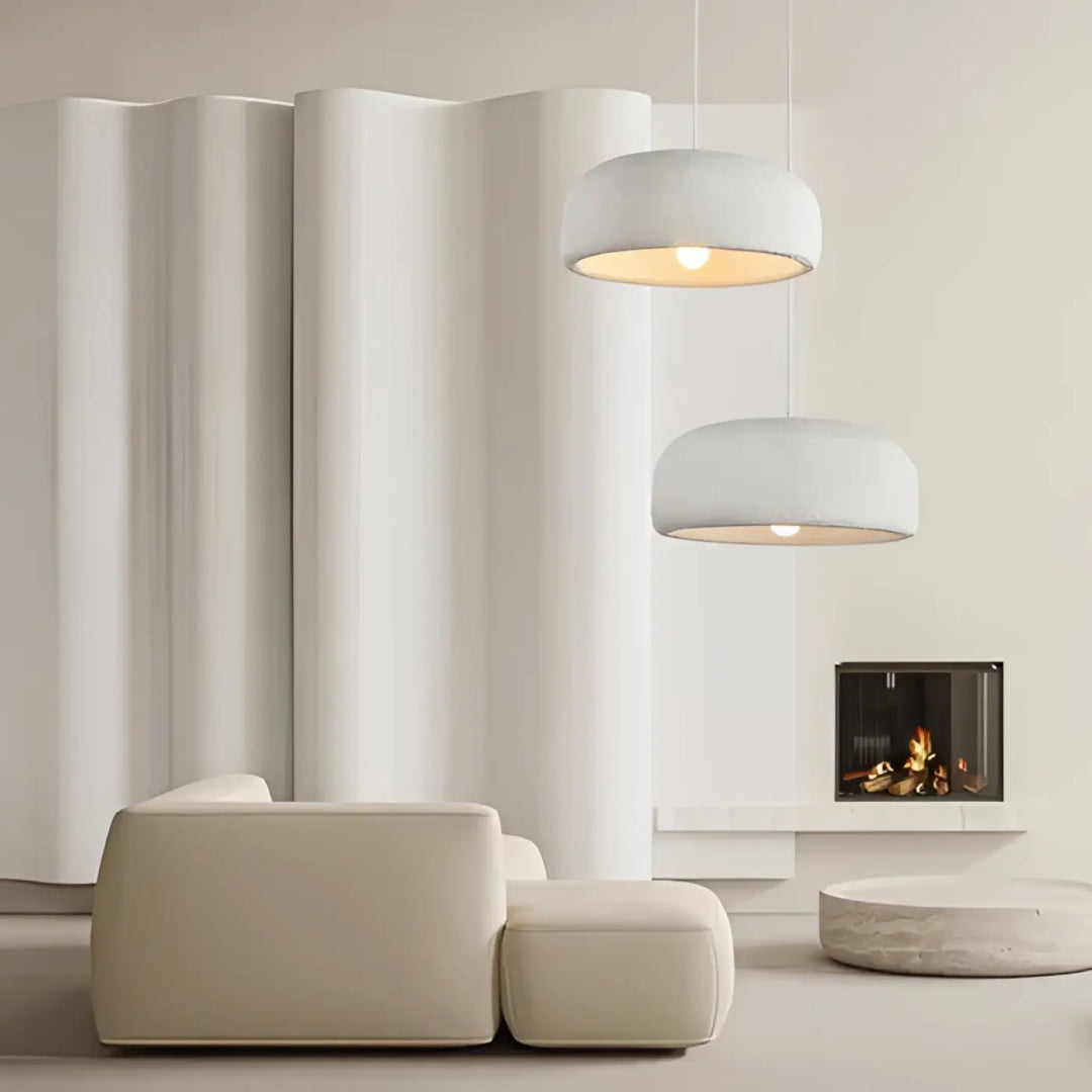 Suspension luminaire design moderne gris béton pour salon