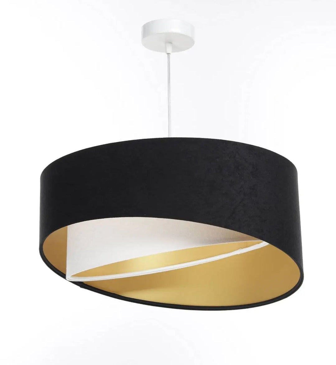 Suspension luminaire galaxy auric noir avec extérieur velours noir et intérieur métal aux reflets dorés