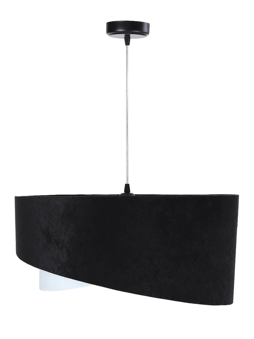 Suspension luminaire galaxy auric noir avec design moderne en velours noir et tige chrome aux reflets dorés