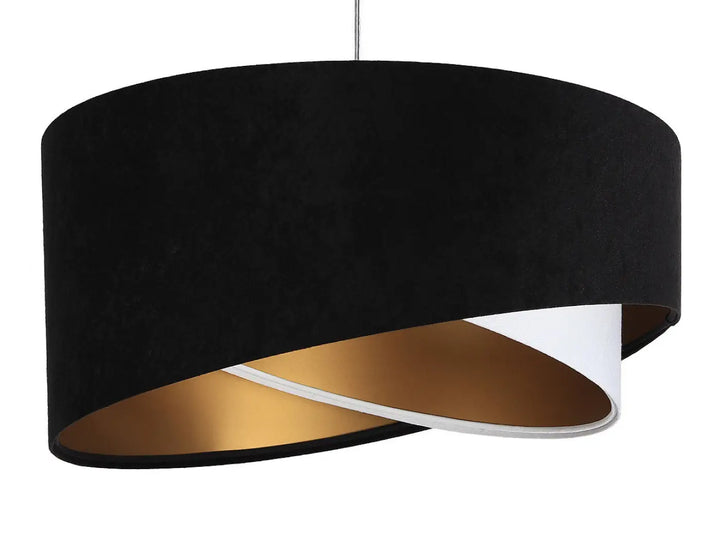 Suspension luminaire galaxy auric noir avec intérieur blanc et aux reflets dorés en velours noir élégant