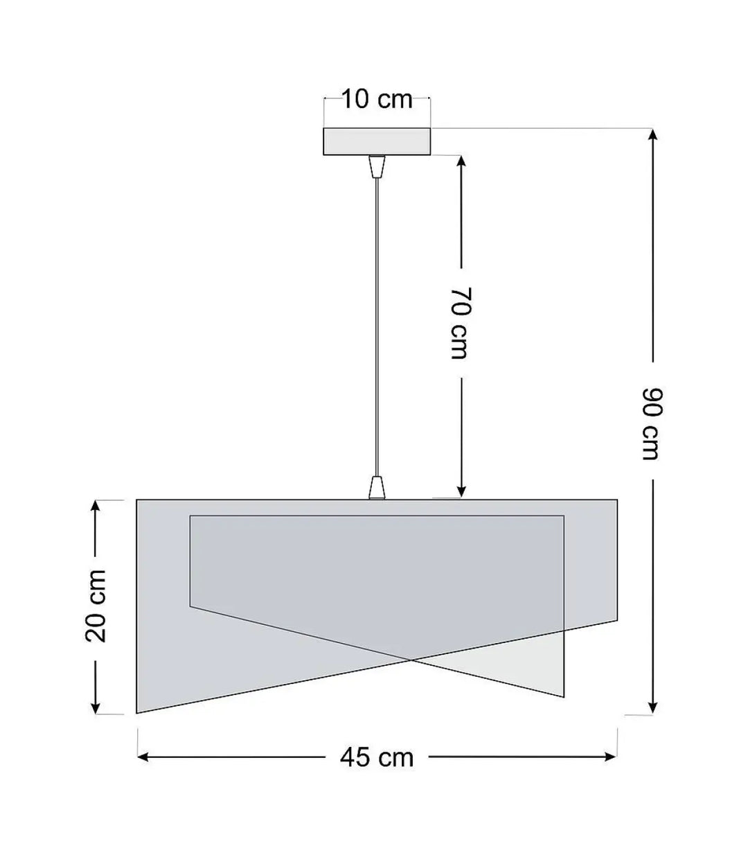 Suspension luminaire galaxy auric avec abat-jour rectangulaire géométrique gris mat aux reflets dorés et chaîne métallique fine