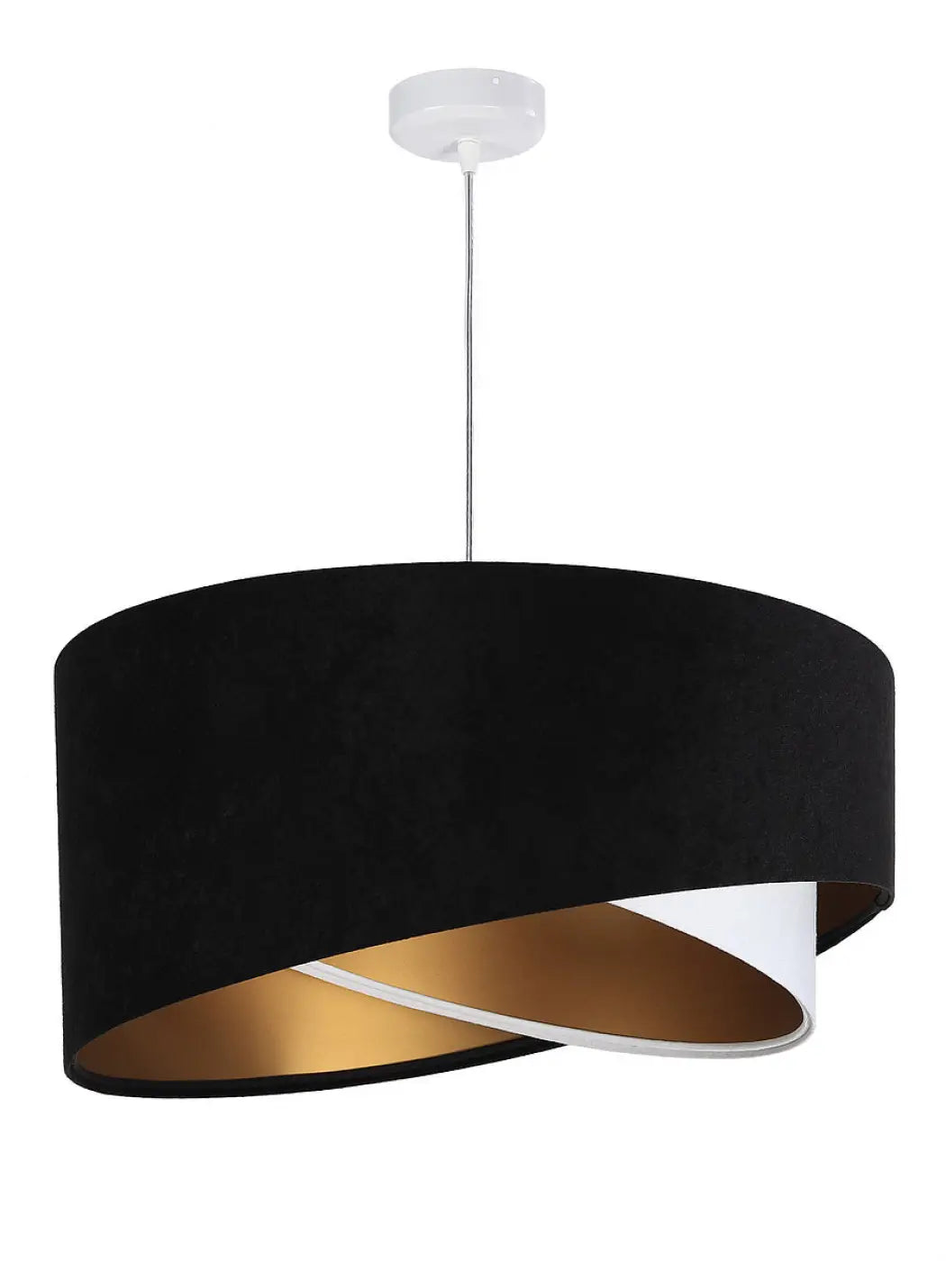 Suspension luminaire galaxy auric en velours noir avec intérieur blanc et reflets dorés au design torsadé élégant