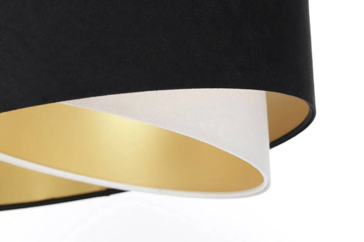 Suspension luminaire galaxy auric noir avec abat-jour en velours noir aux reflets dorés intérieur blanc et or
