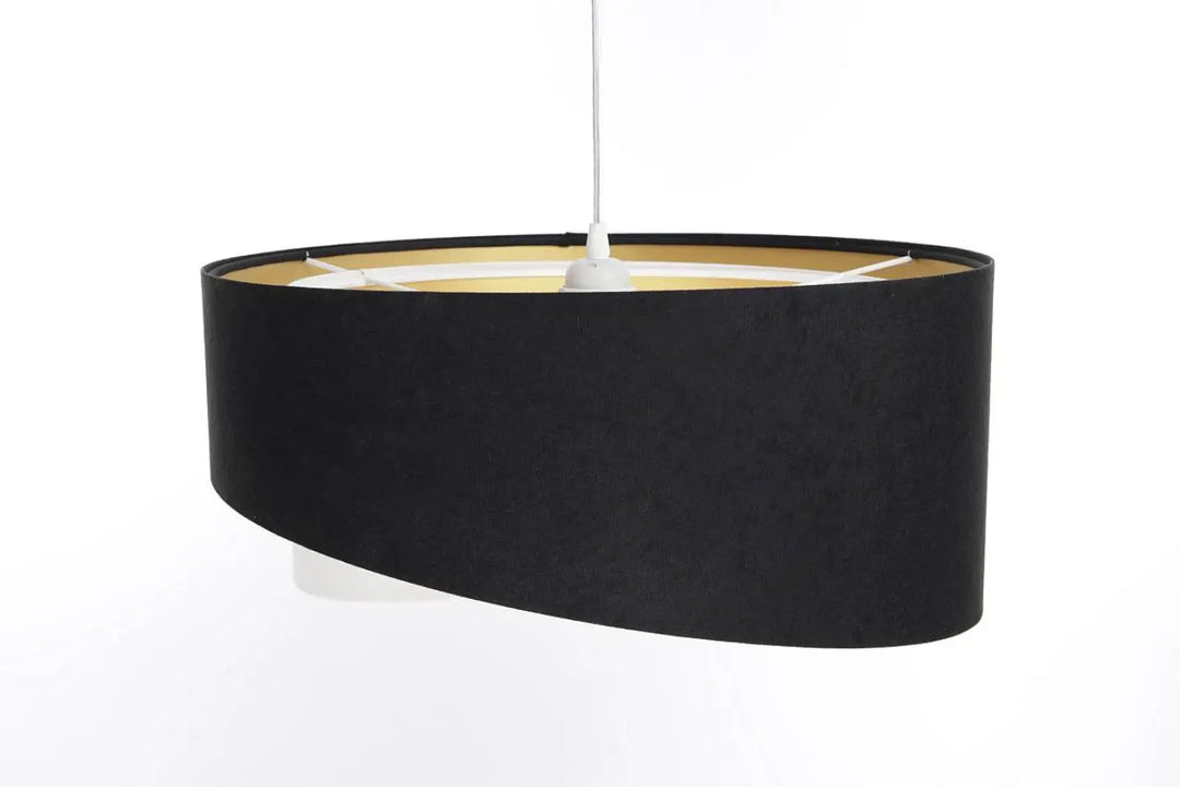 Suspension luminaire galaxy auric noir avec extérieur en tissu mat et intérieur doré aux reflets dorés