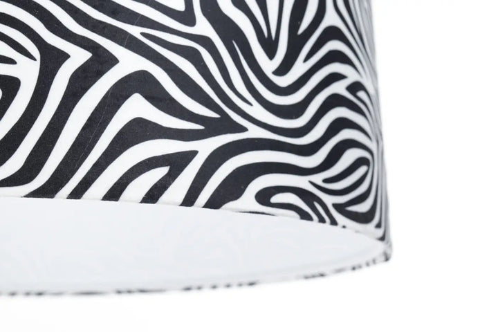 Suspension luminaire safari noir blanc avec abat-jour en tissu motif zèbre blanc motif zèbre