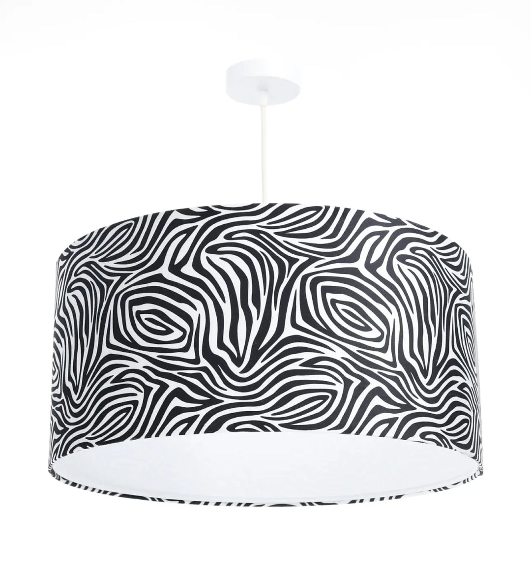 Suspension luminaire safari noir blanc motif zèbre avec finition en tissu lisse pour un éclairage élégant