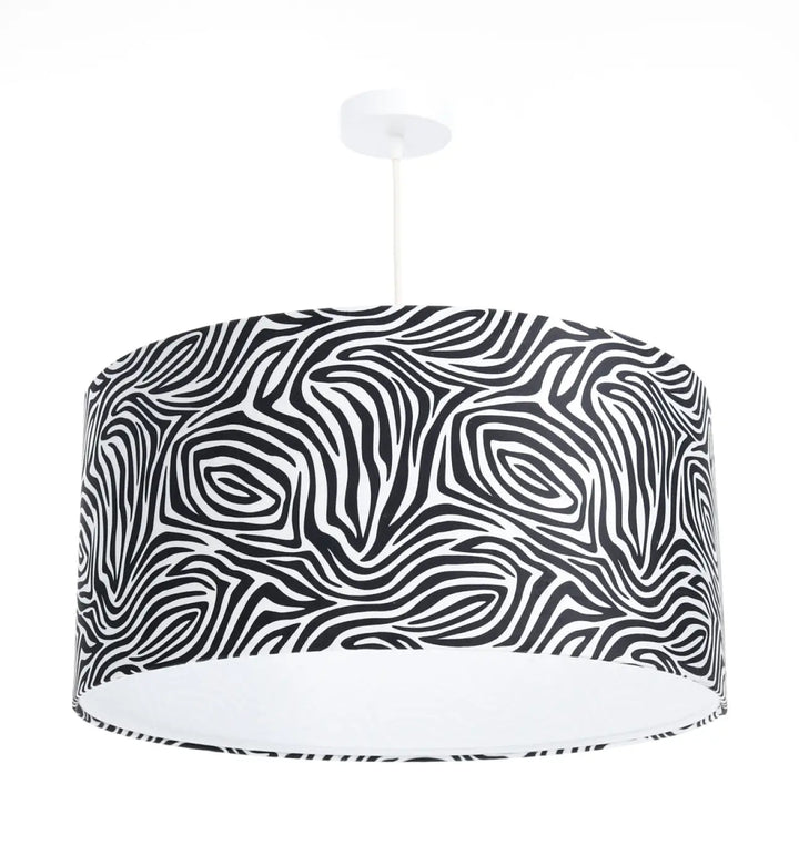 Suspension luminaire safari noir blanc motif zèbre avec finition en tissu lisse pour un éclairage élégant