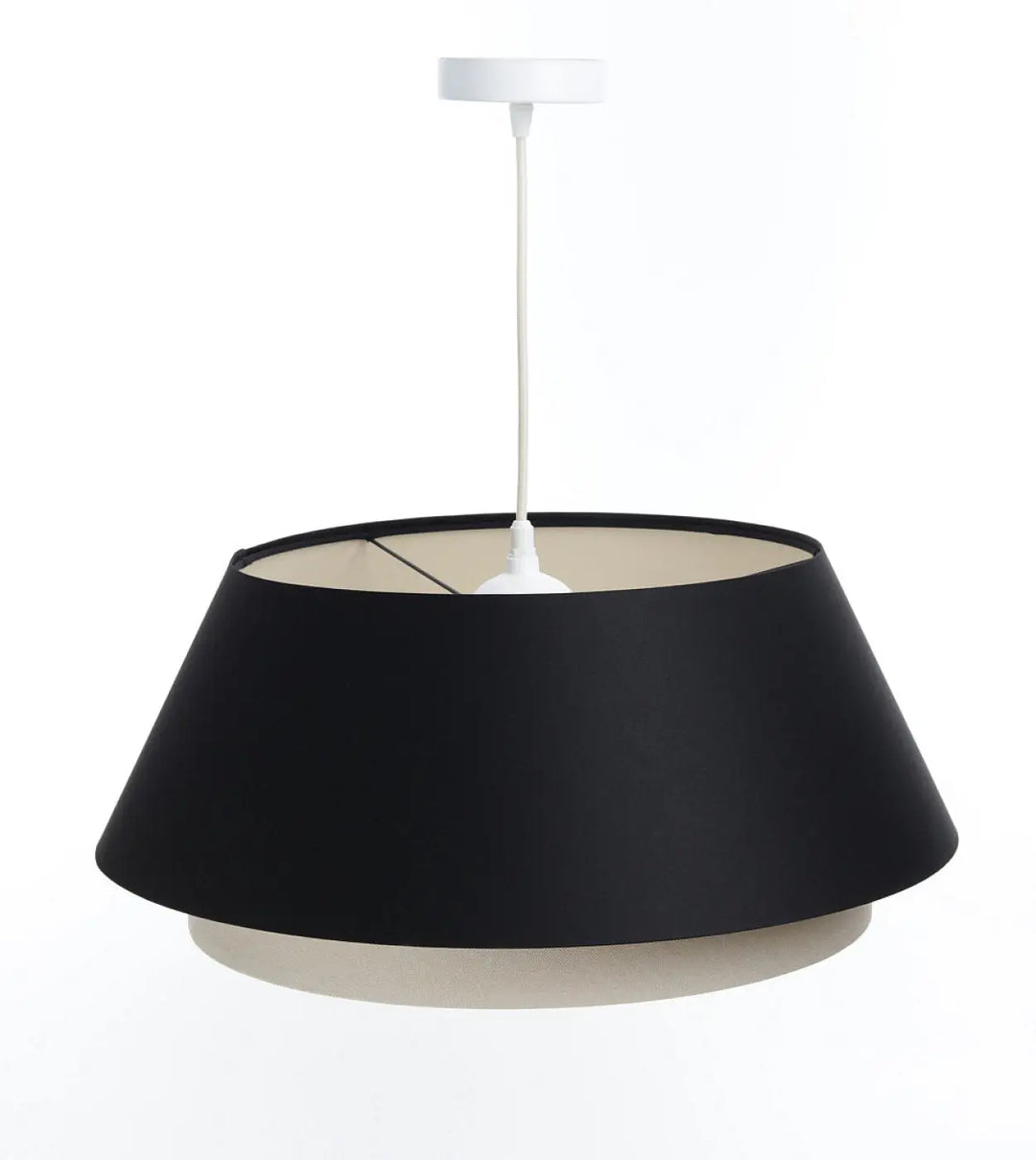 Suspension luminaire noir conique avec montage plafond blanc et intérieur ivoire pour un design luminaire noir élégant