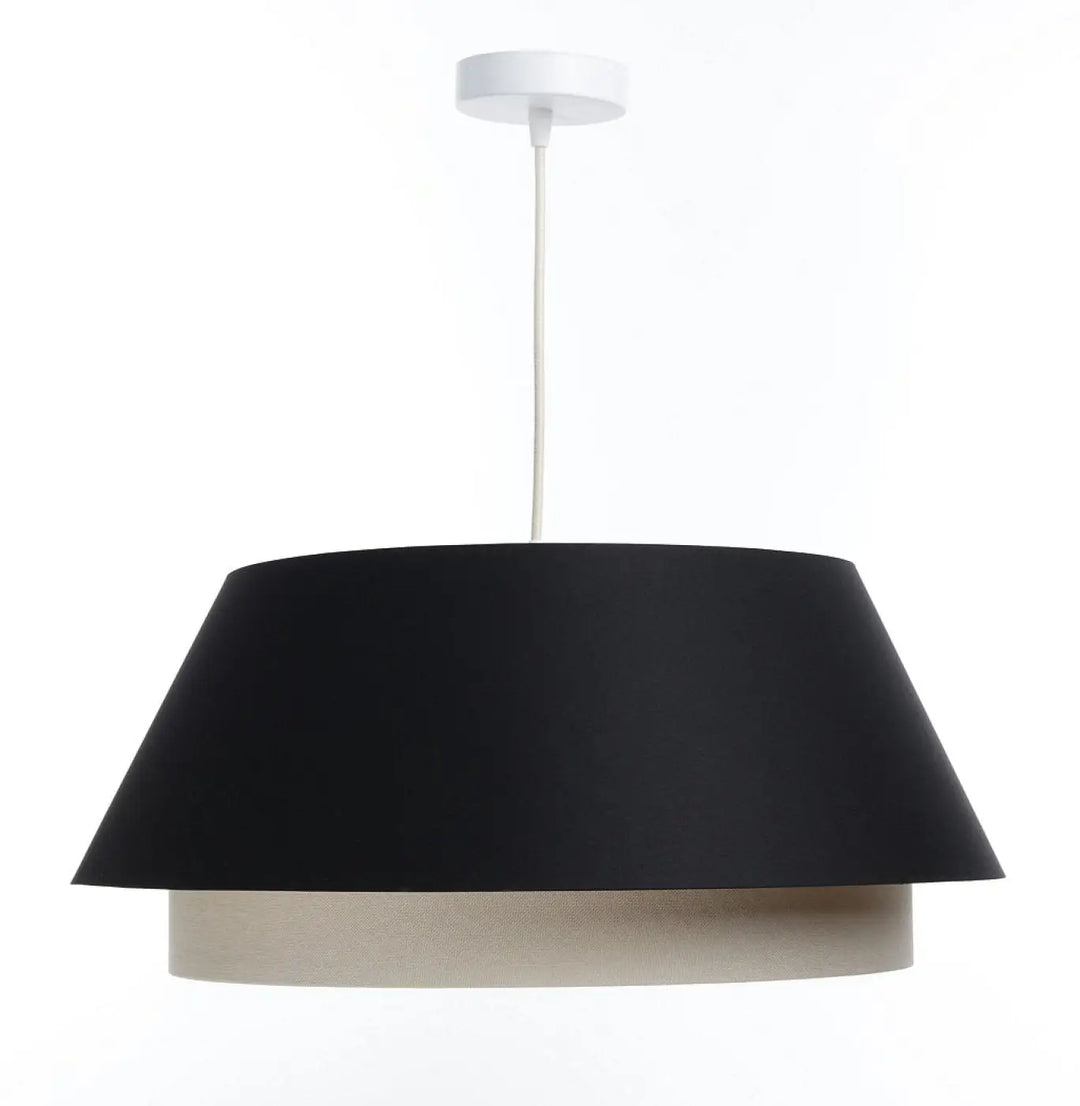 Suspension luminaire sensei noir à deux niveaux noir et beige avec fixation blanche au plafond luminaire design noir