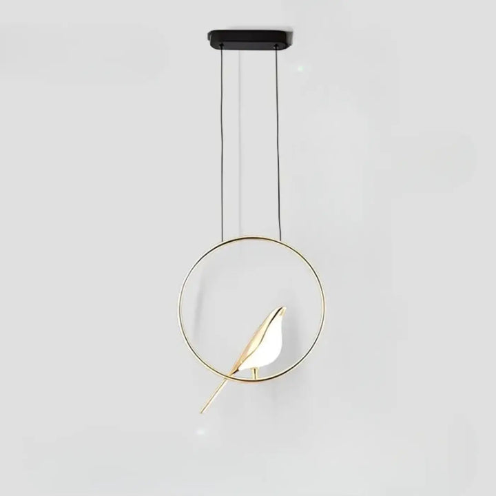 Suspension luminaire fody en métal doré minimaliste avec halo lumineux et abat-jour en forme d’oiseau suspendu