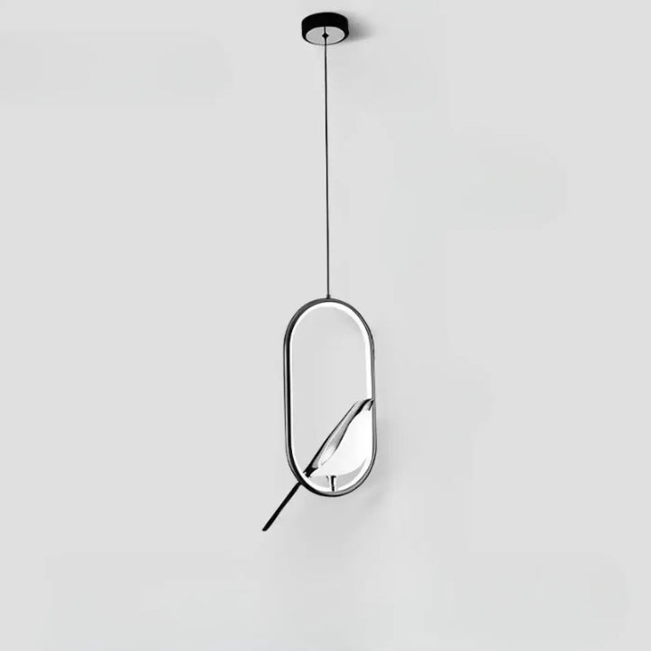 Suspension luminaire minimaliste fody avec cadre chrome ovale et abat-jour en verre transparent halo lumineux élégant