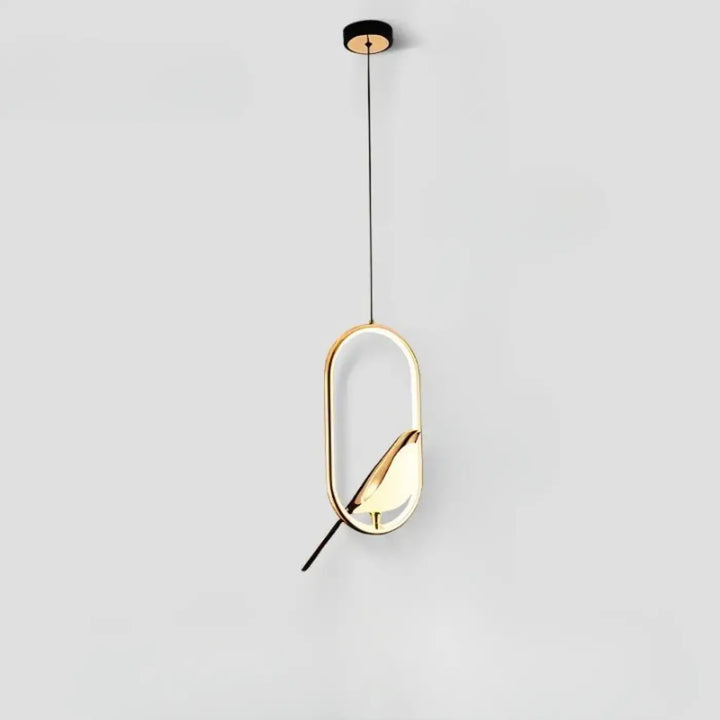 Suspension luminaire fody en métal doré avec design ovale et motif oiseau intégré pour halo lumineux moderne