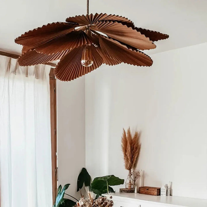 Suspension luminaire design pétales plissés brun naturel

