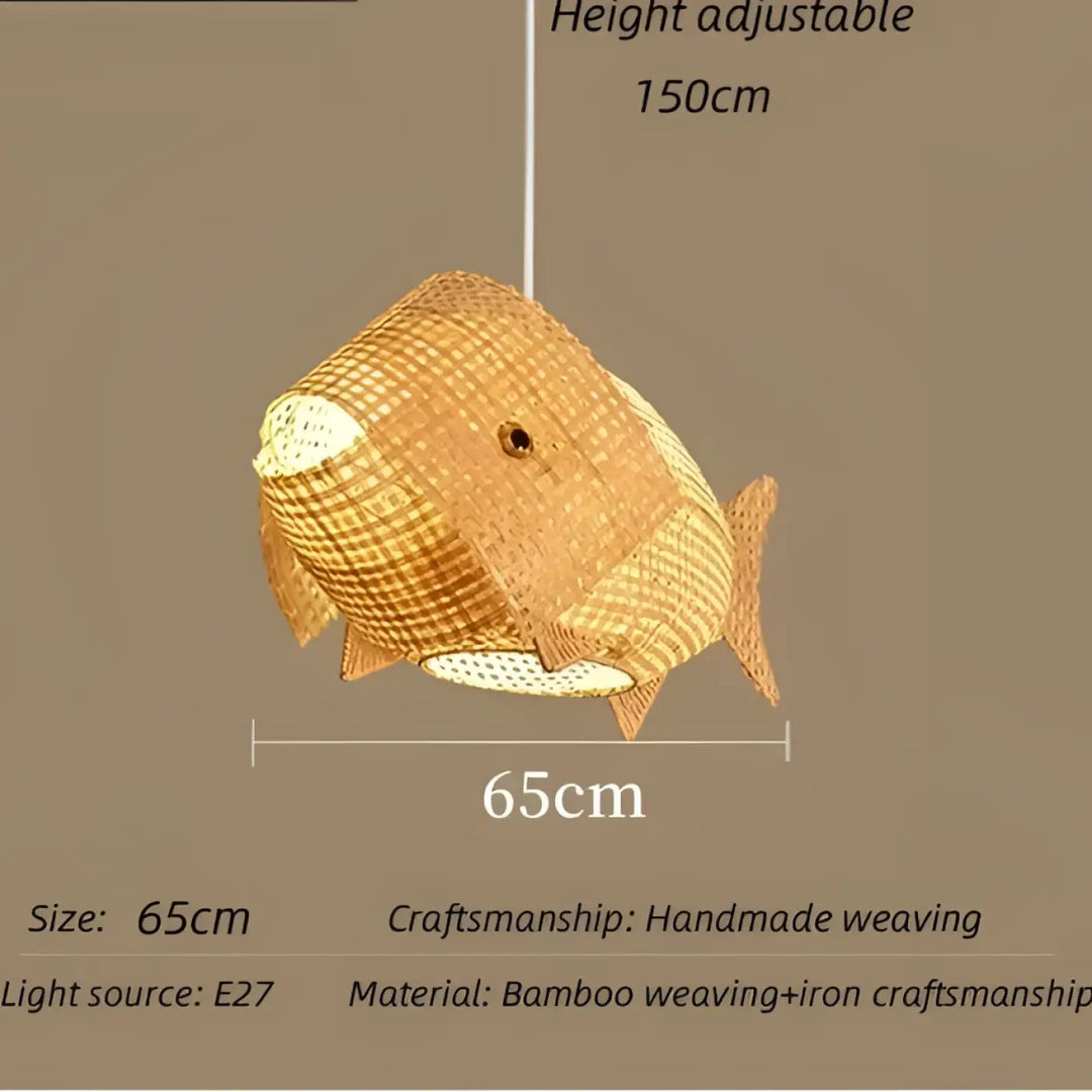 Suspension luminaire design poisson en osier naturel chic