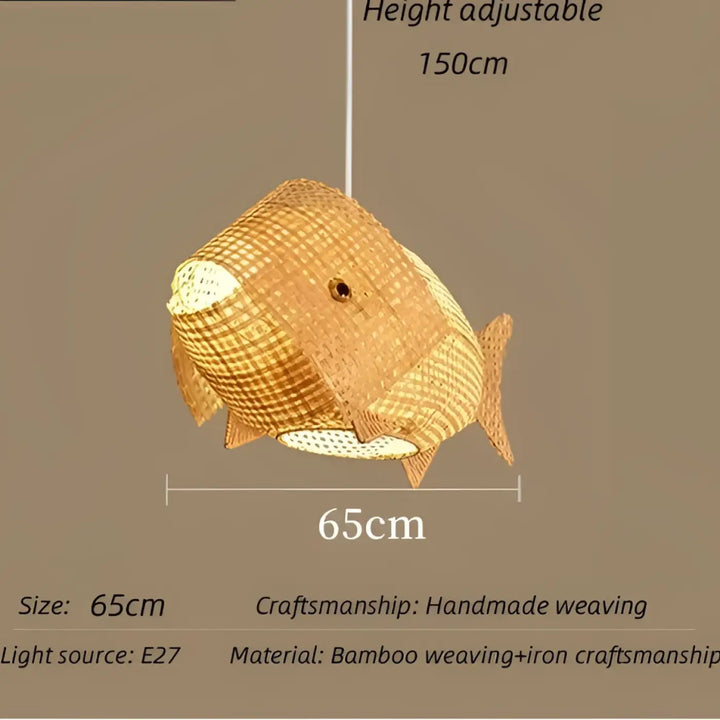 Suspension luminaire design poisson en osier naturel chic