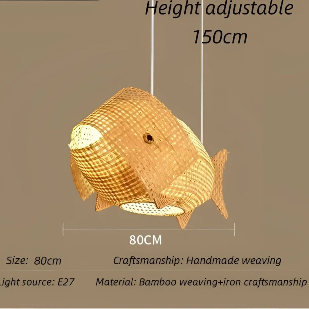 Suspension luminaire design poisson en osier naturel chic