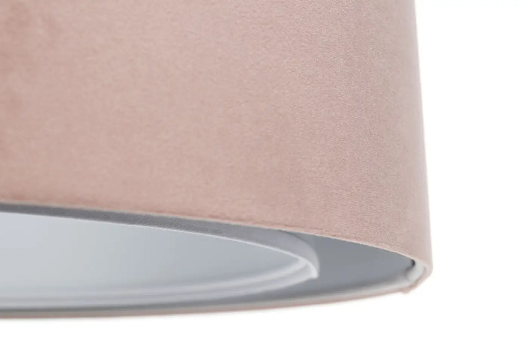 Suspension luminaire duo jasmin avec abat-jour en velours rose poudré et doublure intérieure blanche lisse