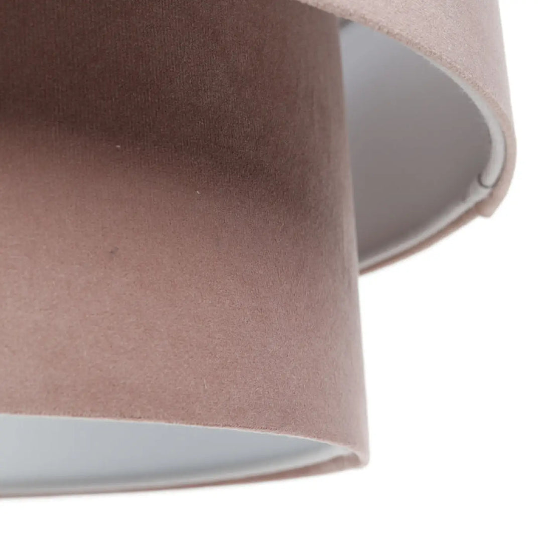 Suspension luminaire duo jasmin en velours élégant rose poudré avec abat-jour en velours taupe doux aux bords arrondis