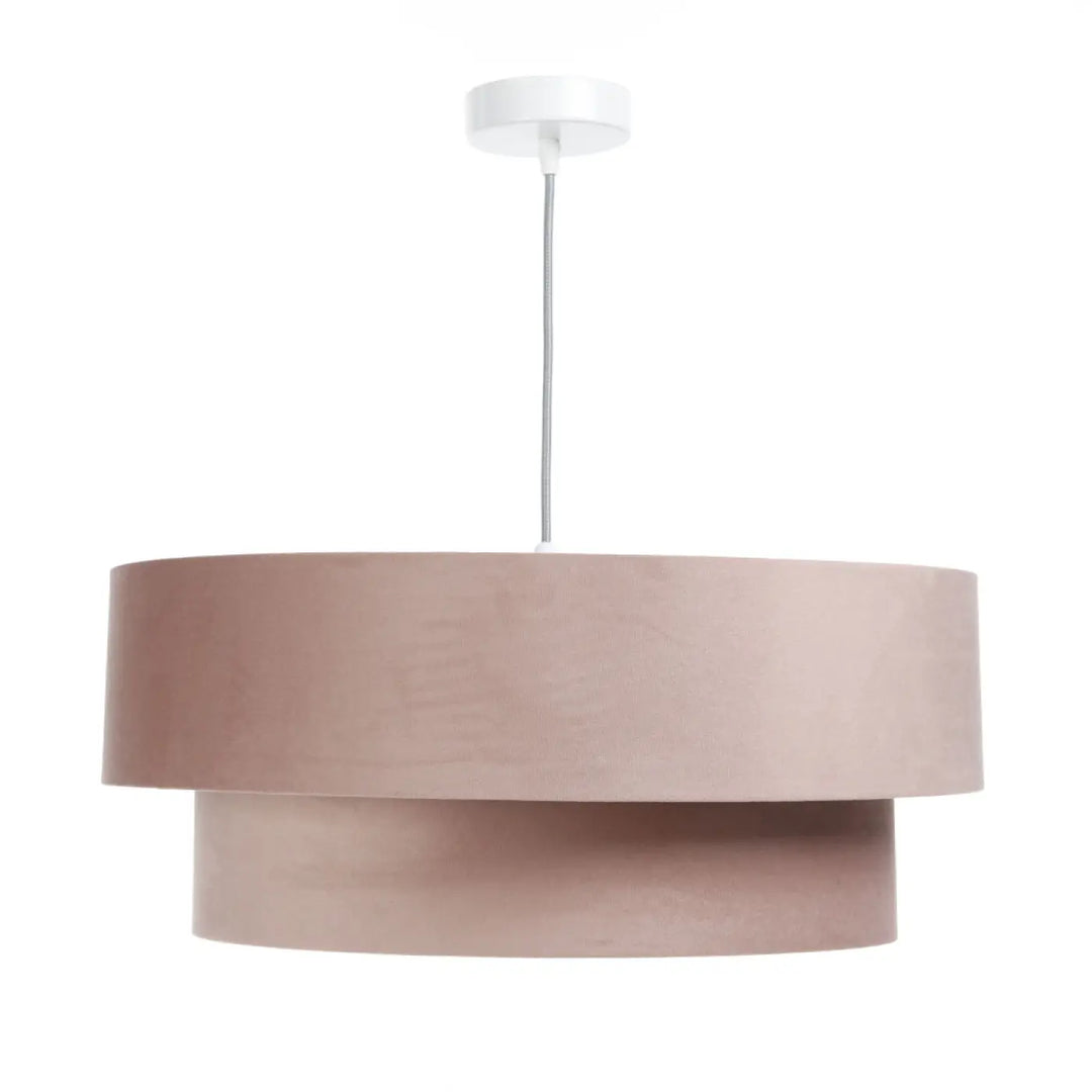 Suspension luminaire duo jasmin avec abat-jour en velours élégant rose poudré et fixation plafond blanche moderne