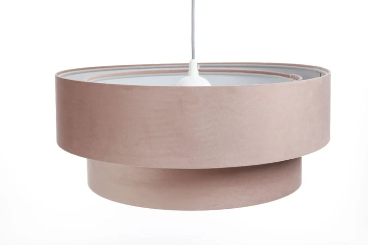 Suspension luminaire duo jasmin en velours élégant rose poudré avec anneaux circulaires concentriques et finition veloutée