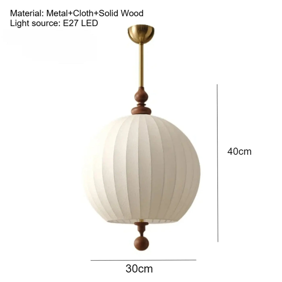 Suspension design en tissu et bois naturel blanc chic