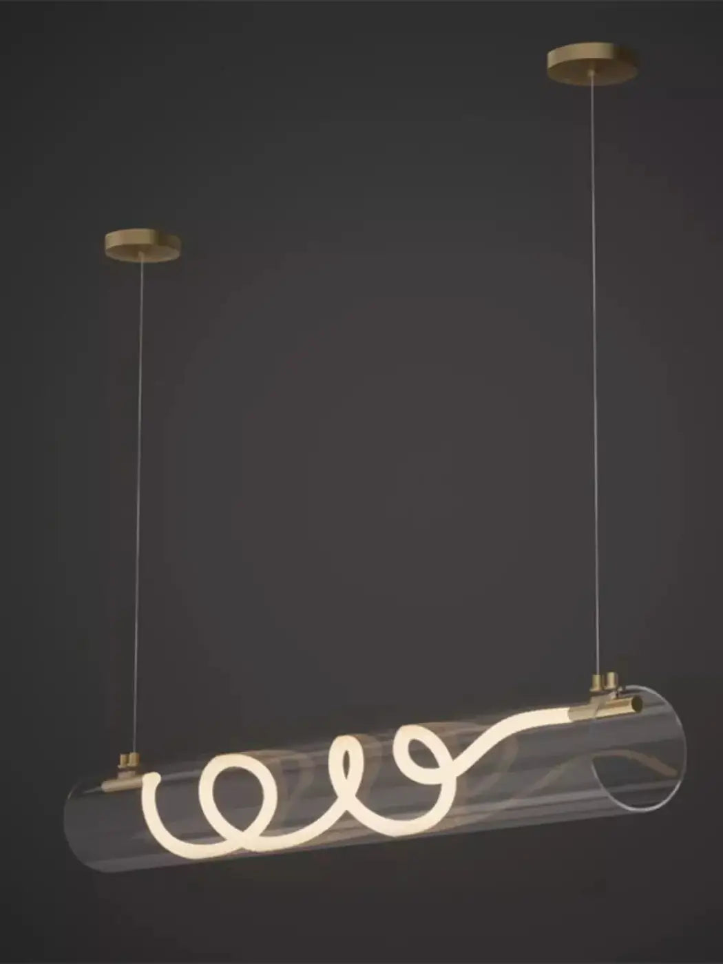 Suspension luminaire design tube en verre et LED torsadée


