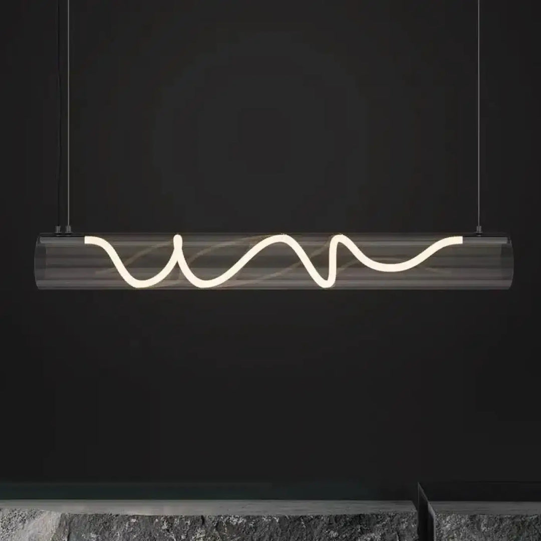 Suspension luminaire design tube en verre et LED torsadée

