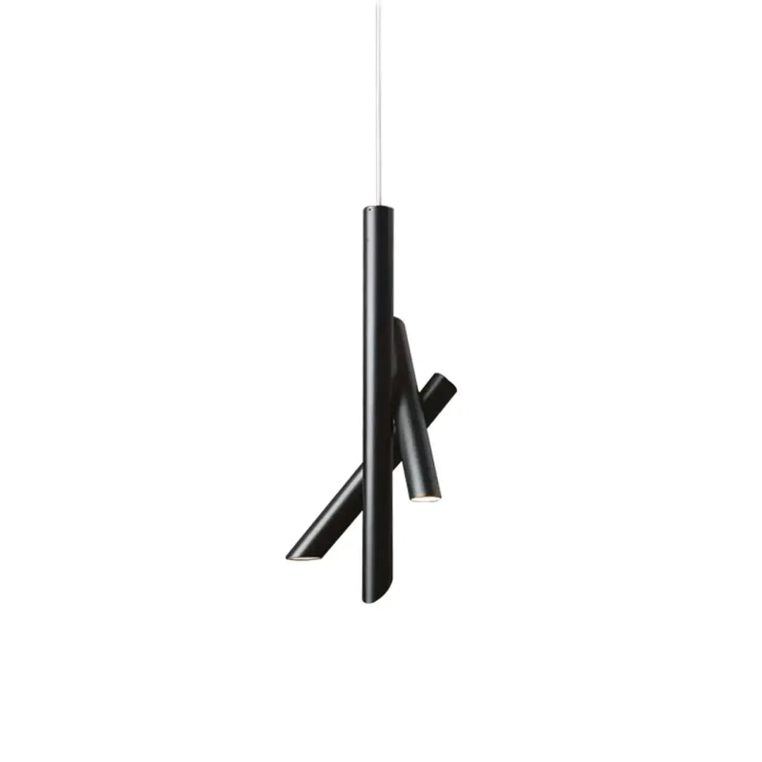Suspension luminaire konto noir cylindrique avec tubes croisés pour un design moderne et élégant