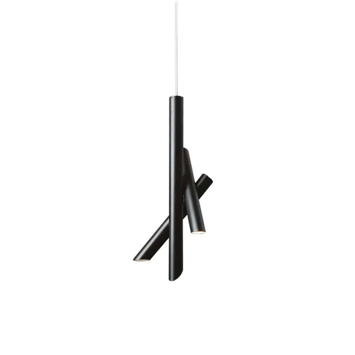 Suspension luminaire konto noir cylindrique avec tubes croisés pour un design moderne et élégant