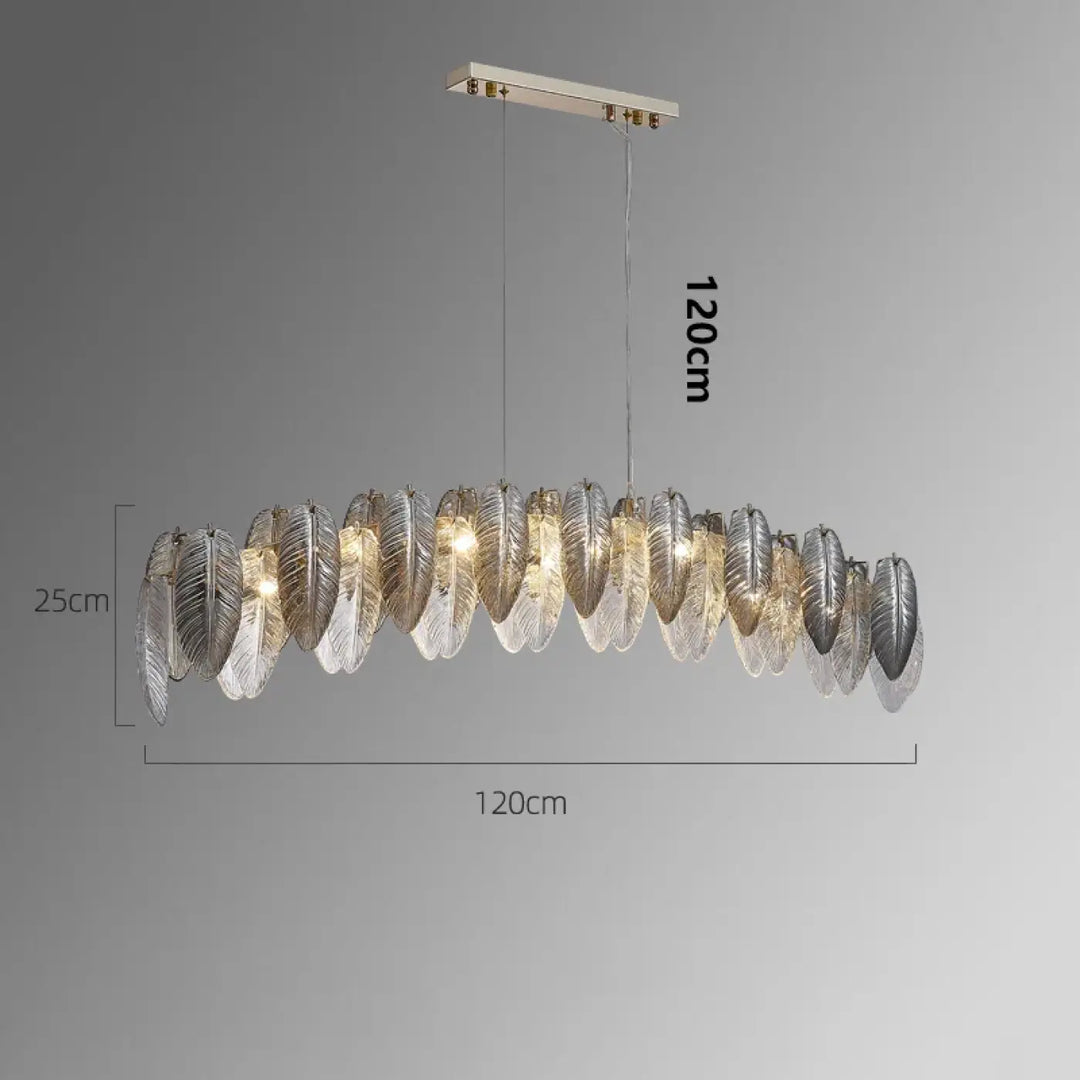 Suspension design en verre effet feuillage doré argent