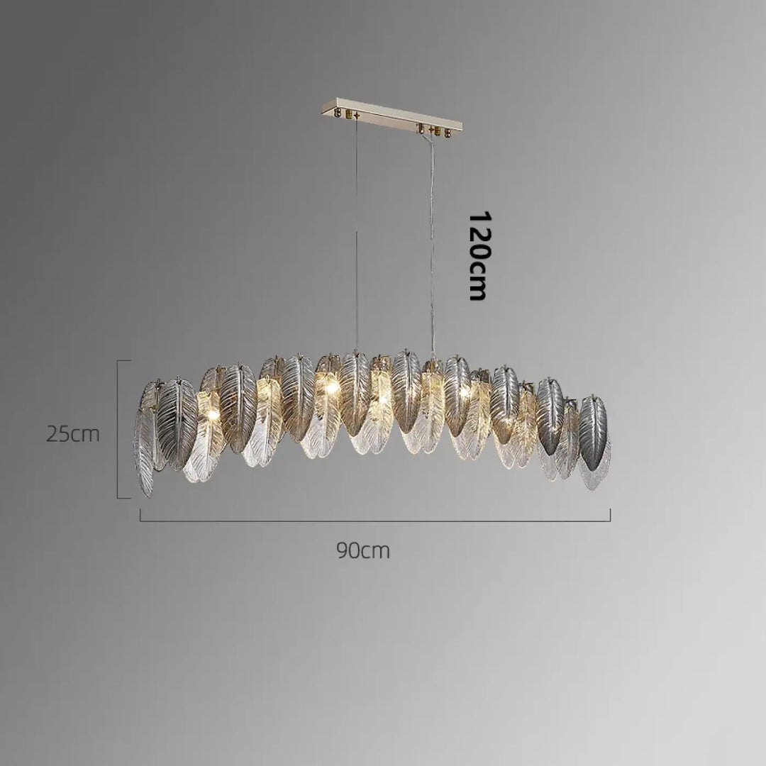 Suspension design en verre effet feuillage doré argent