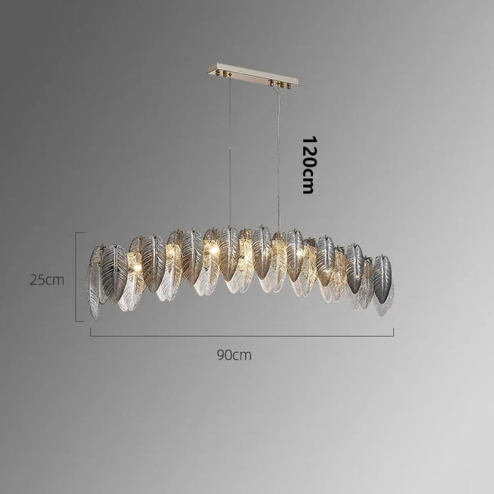 Suspension design en verre effet feuillage doré argent