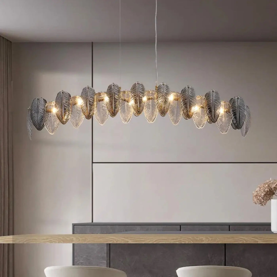 Suspension design en verre effet feuillage doré argent