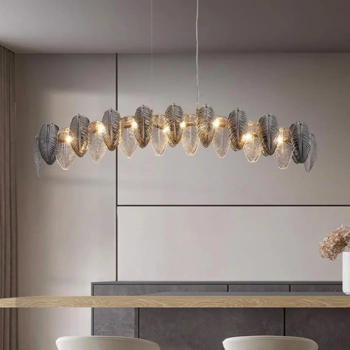 Suspension design en verre effet feuillage doré argent