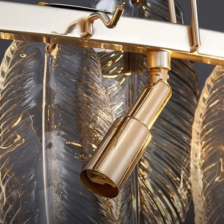 Suspension design en verre effet feuillage doré argent