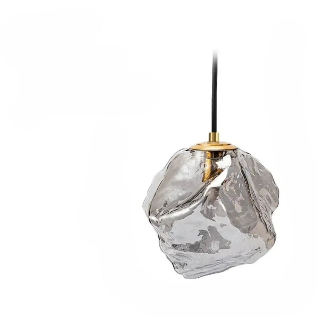 Suspension luminaire molty en verre façonné translucide avec fixation métal doré et cordon noir design contemporain