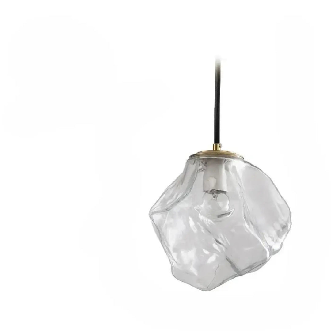 Suspension luminaire molty en verre façonné clair avec métal finition laiton et cordon noir design élégant