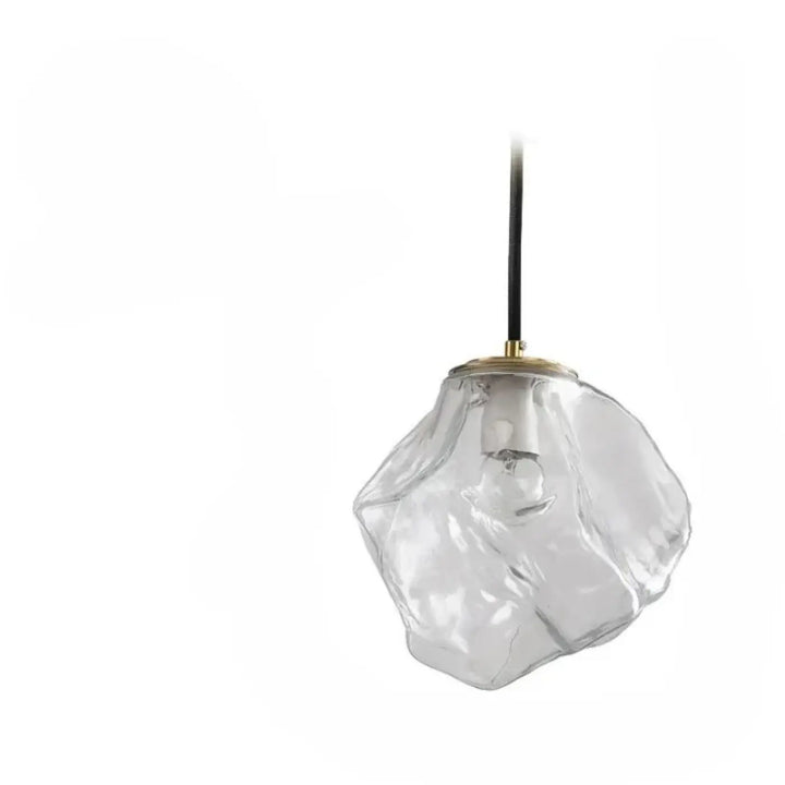 Suspension luminaire molty en verre façonné clair avec métal finition laiton et cordon noir design élégant