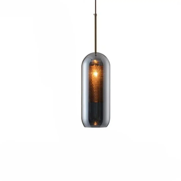 Suspension luminaire zelor avec abat-jour cylindrique en verre fumé et intérieur ambré à motif nid d’abeille