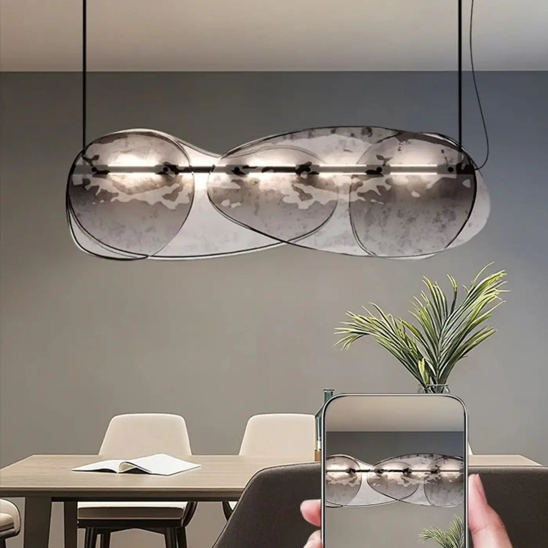 Suspension design verre et métal style unique gris chic