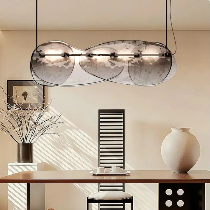 Suspension design verre et métal style unique gris chic