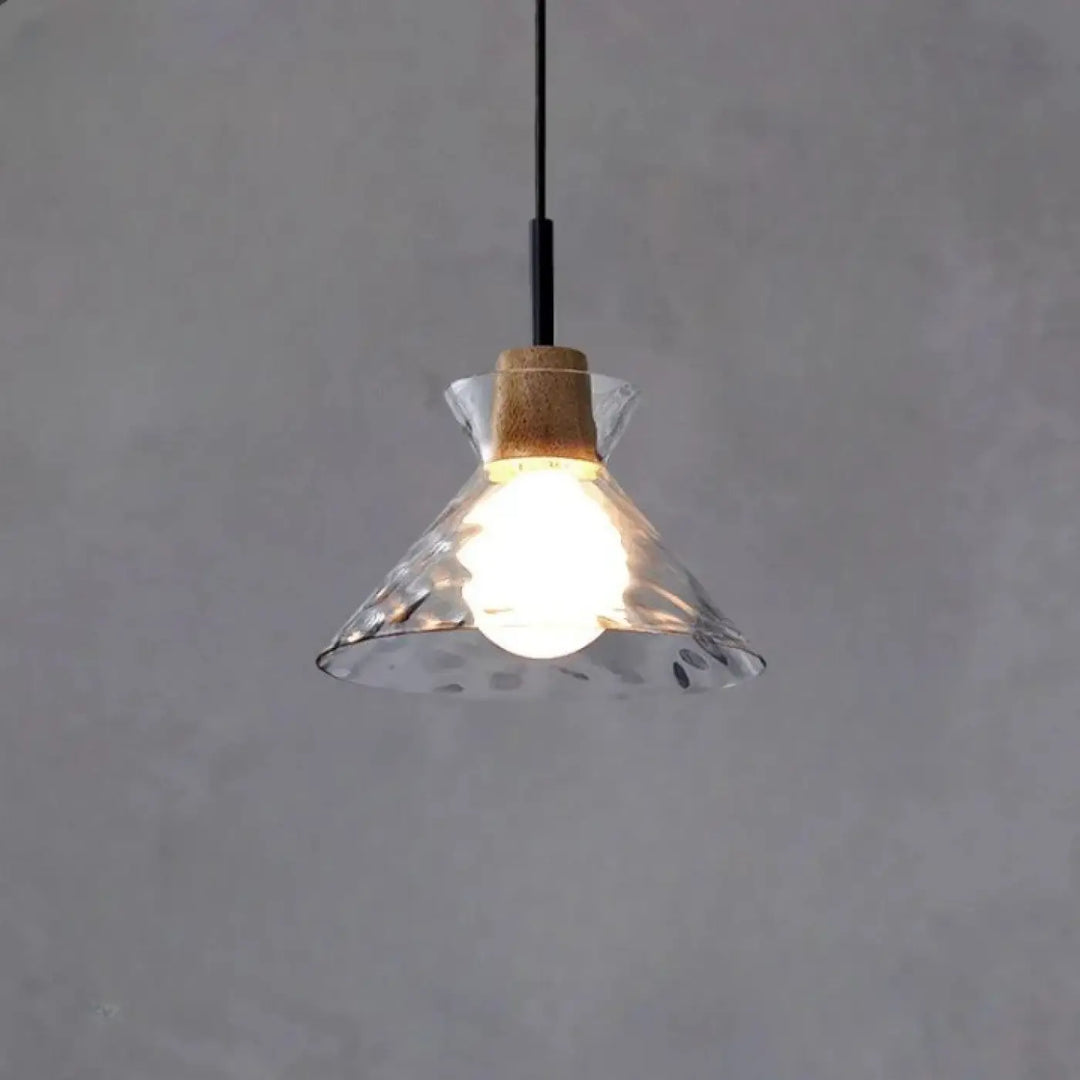 Suspension luminaire tukai moderne avec abat-jour en verre transparent texturé et col en liège naturel