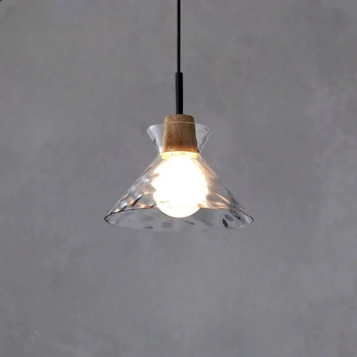 Suspension luminaire tukai moderne avec abat-jour en verre transparent texturé et col en liège naturel