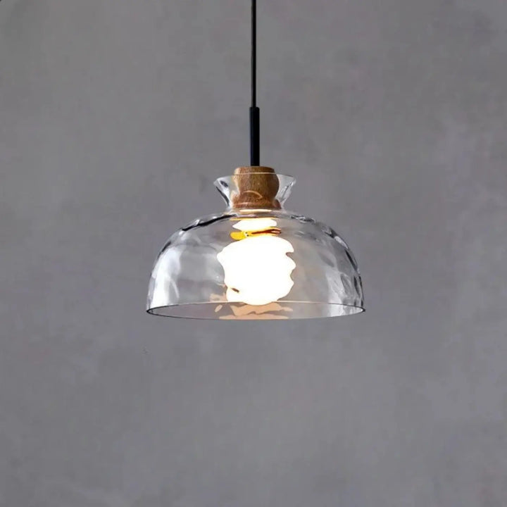 Suspension luminaire tukai en verre transparent avec accent en liège et câble noir pour éclairage moderne